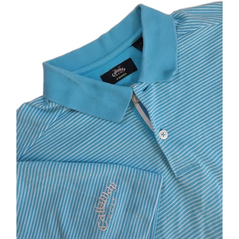 Callaway X Series G-TECH Golf Men's LARGE Short Sleeve Blue Striped Polo Shirt